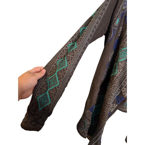 Biya Johnny Was black blue embroidered drapery Aztec print cardigan sweater - Picture 6 of 8